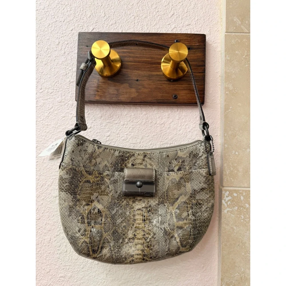 Coach Womens Shoulder Bag Small Gold Leather Python Kristin Embossed Pouch 44257